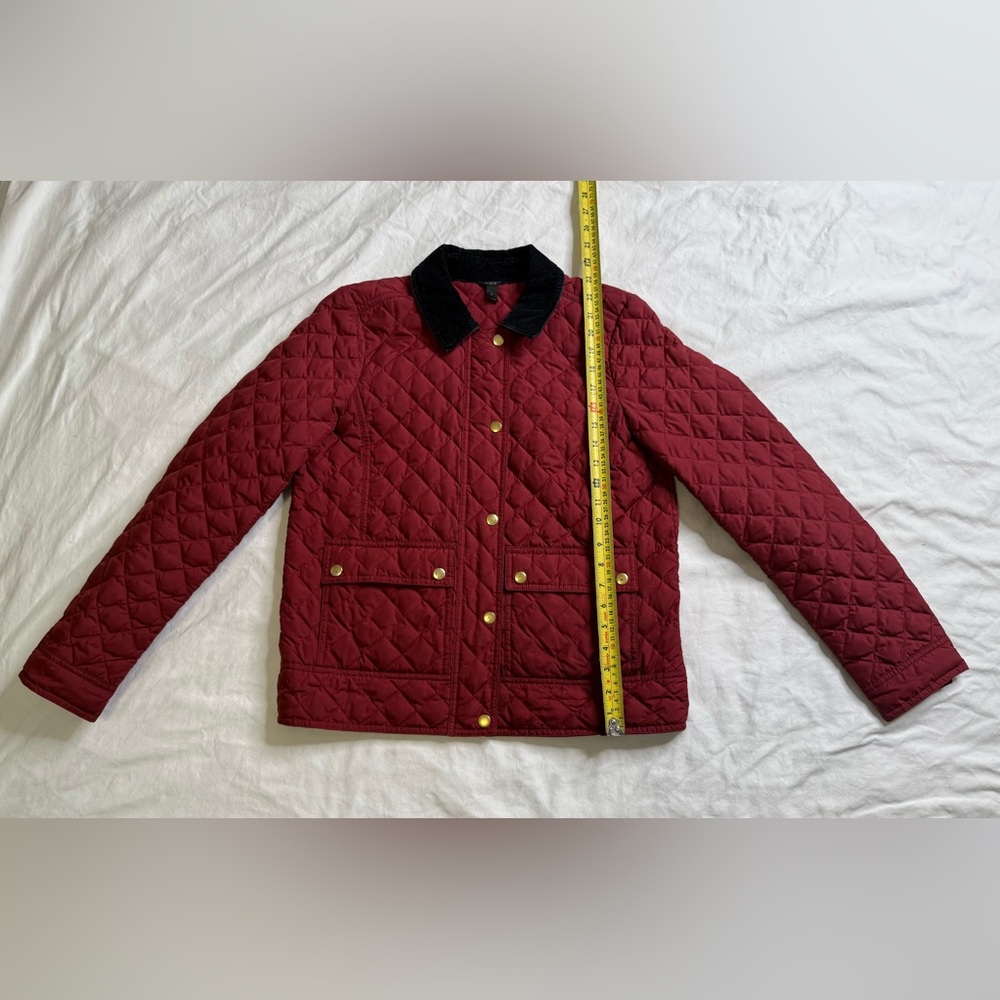 J.Crew Quilted Down Barn Jacket Corduroy Collar Wine Red Field Coat Woman’s S - Picture 9 of 12